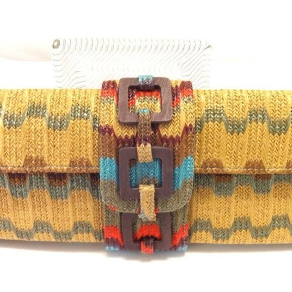 DESIGNER INSPIRED MULTI COLOR LINEN/STRAW CLUTCH/H - Picture 3 of 5